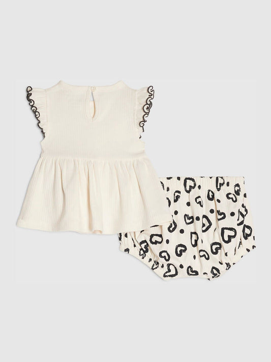 River Island Cream Bow Peplum Rib Top & Short Set image 2