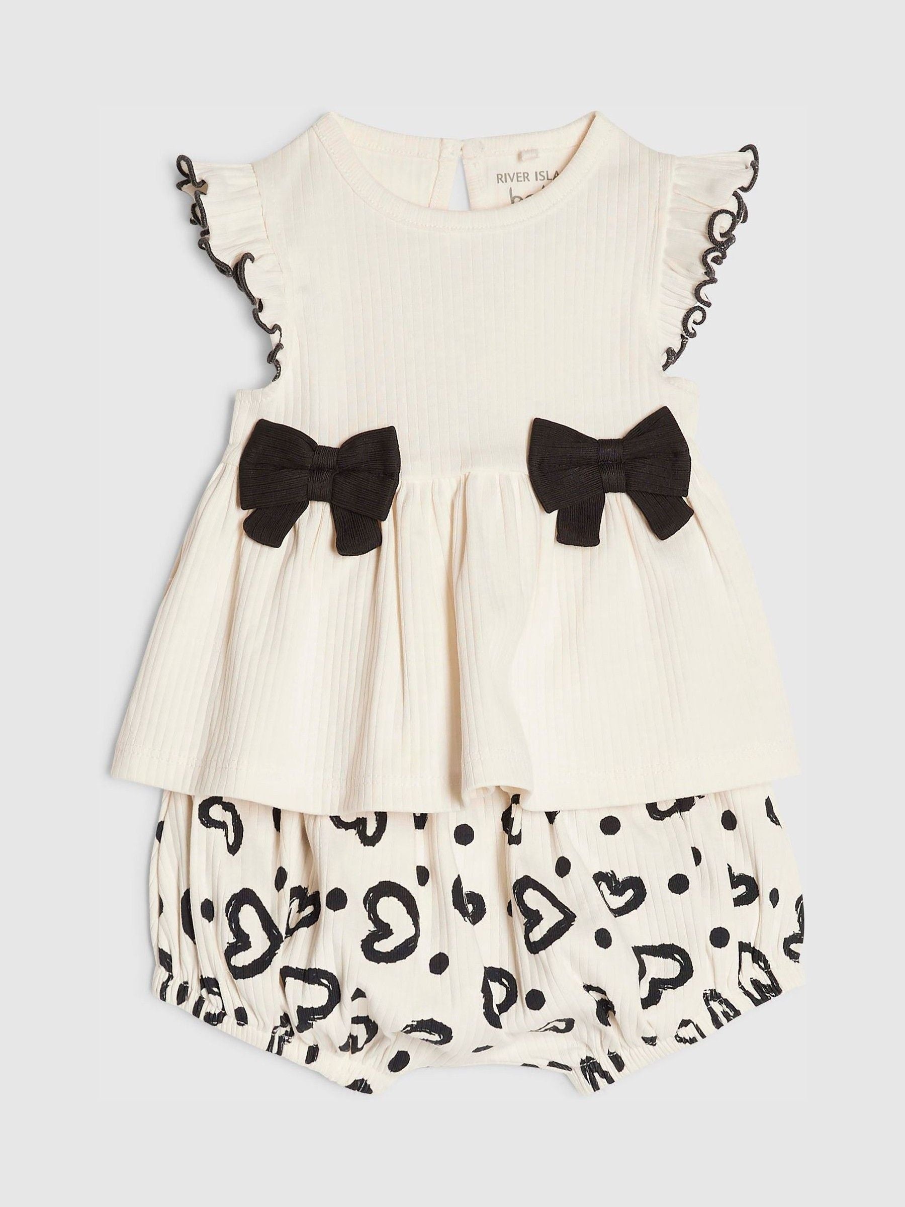 River Island Cream Bow Peplum Rib Top & Short Set image 3