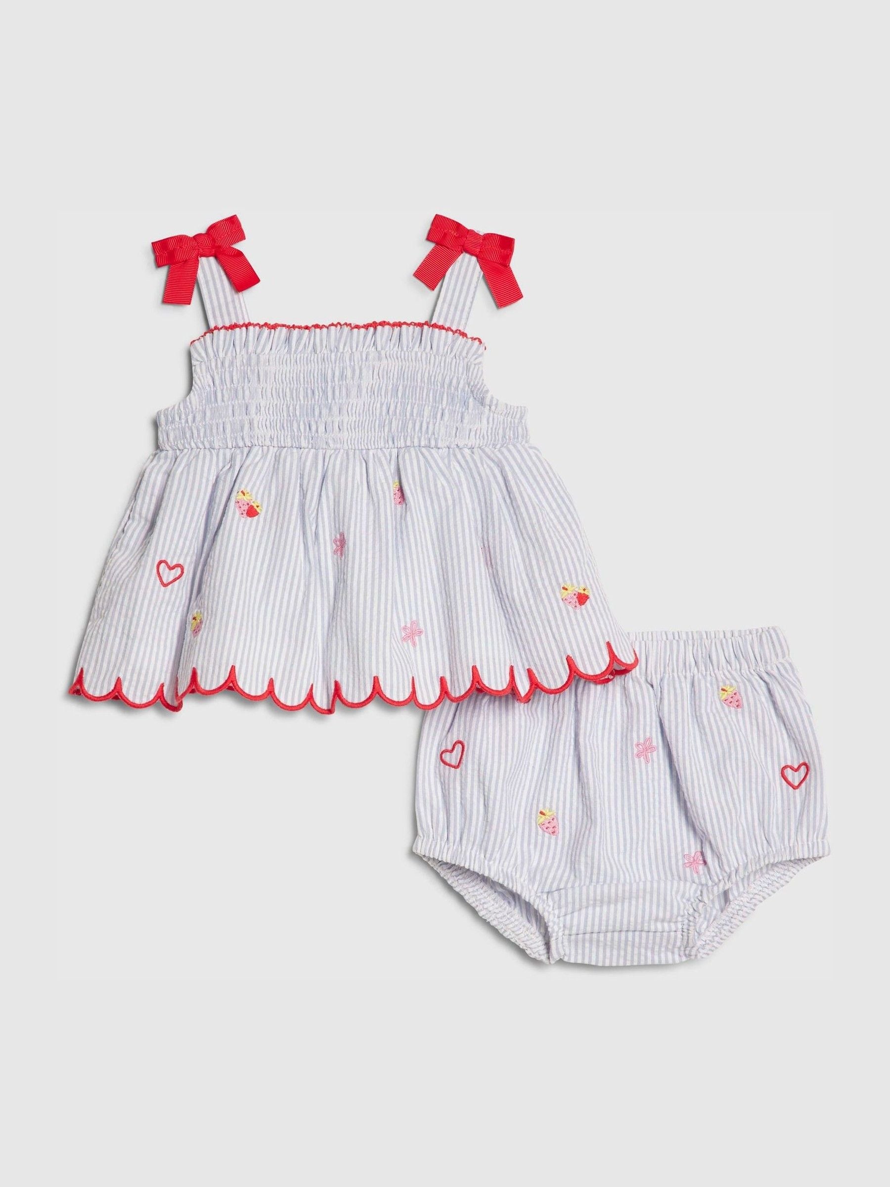 River Island Blue Stripe Fruit Bloomer Top & Short Set image 1