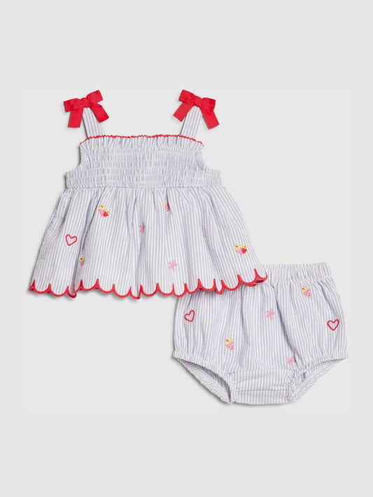River Island Blue Stripe Fruit Bloomer Top & Short Set image 1