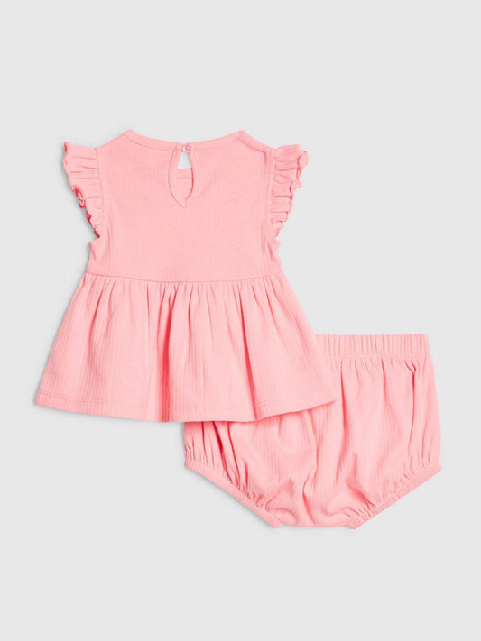 Dsiney Kidz - River Island Pink Bow Peplum Rib Top and Shorts Set image 2