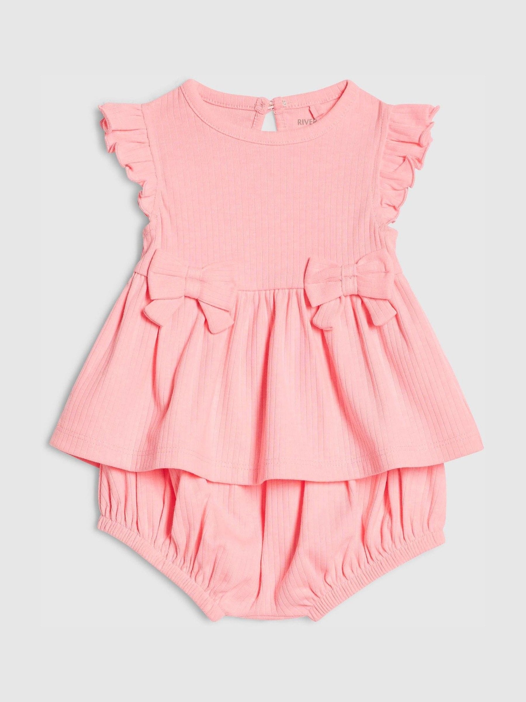 River Island Pink Bow Peplum Rib Top and Shorts Set image 3