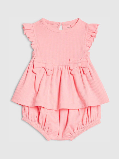 River Island Pink Bow Peplum Rib Top and Shorts Set image 3