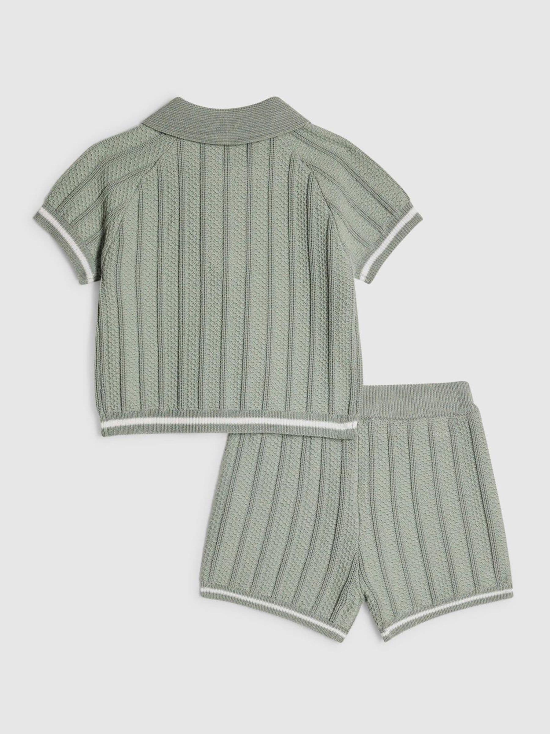 River Island Green Knitted Polo Top & Short Set image 2