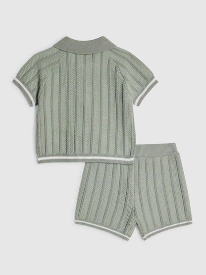 River Island Green Knitted Polo Top & Short Set image 2