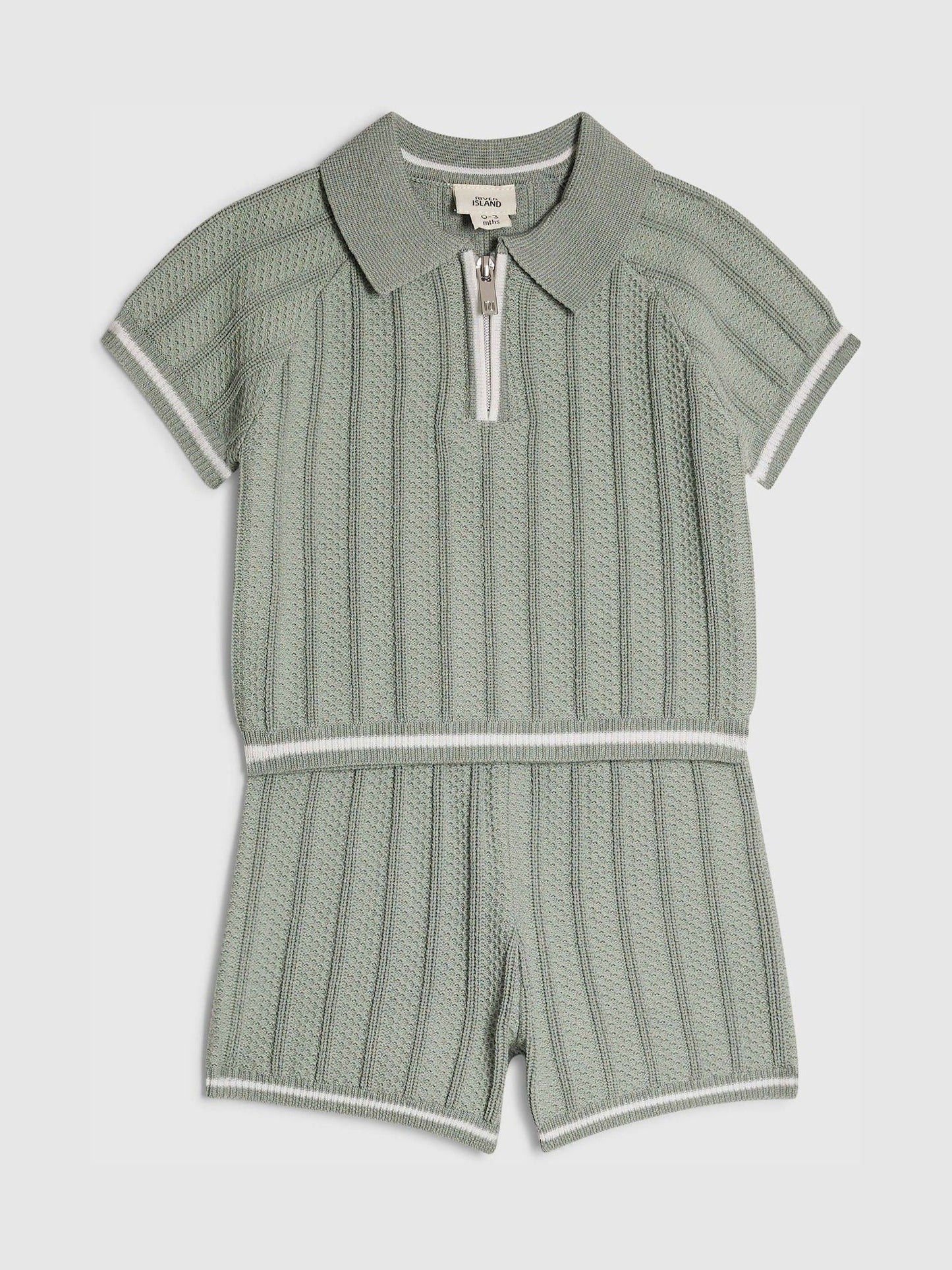 River Island Green Knitted Polo Top & Short Set image 3