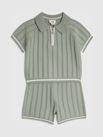 River Island Green Knitted Polo Top & Short Set image 3