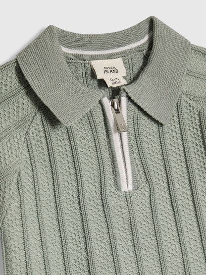 River Island Green Knitted Polo Top & Short Set image 5