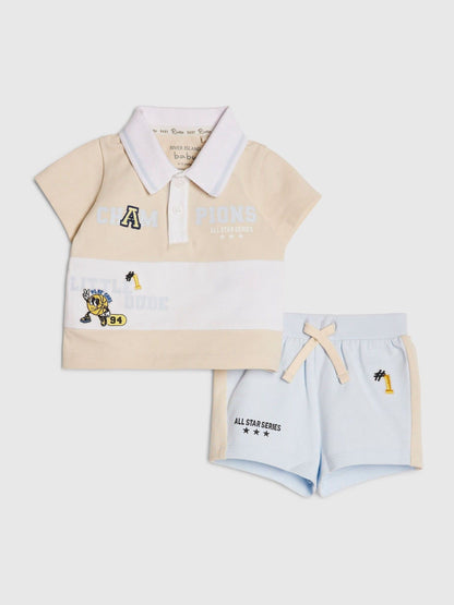 Dsiney Kidz - River Island Blue Basketball Polo Shirt & Short Set image 1