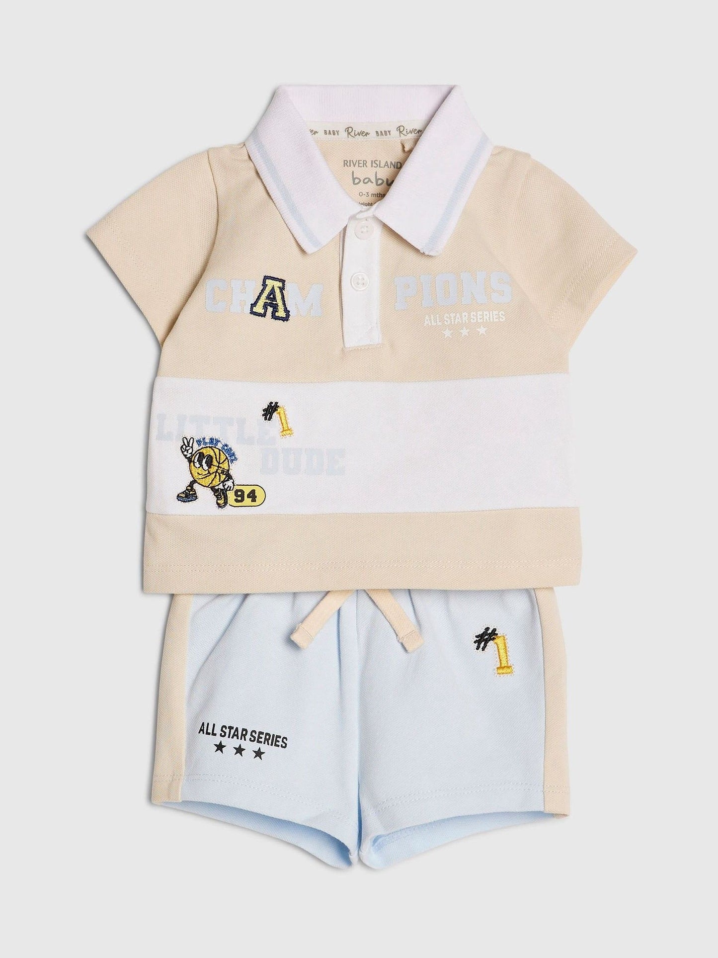 Dsiney Kidz - River Island Blue Basketball Polo Shirt & Short Set image 3