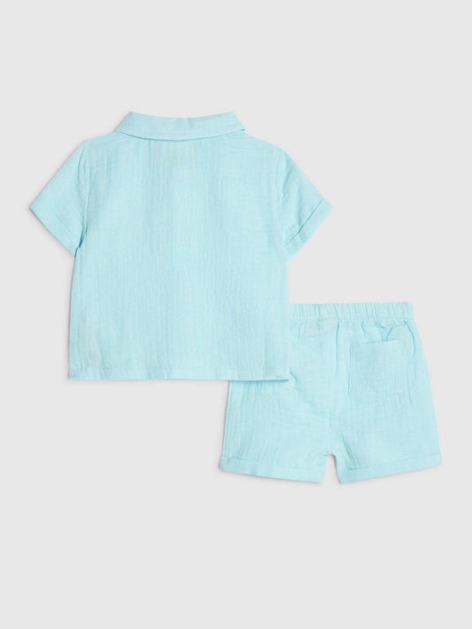 River Island Blue Cool Dude Cheesecloth Shirt & Short Set image 2