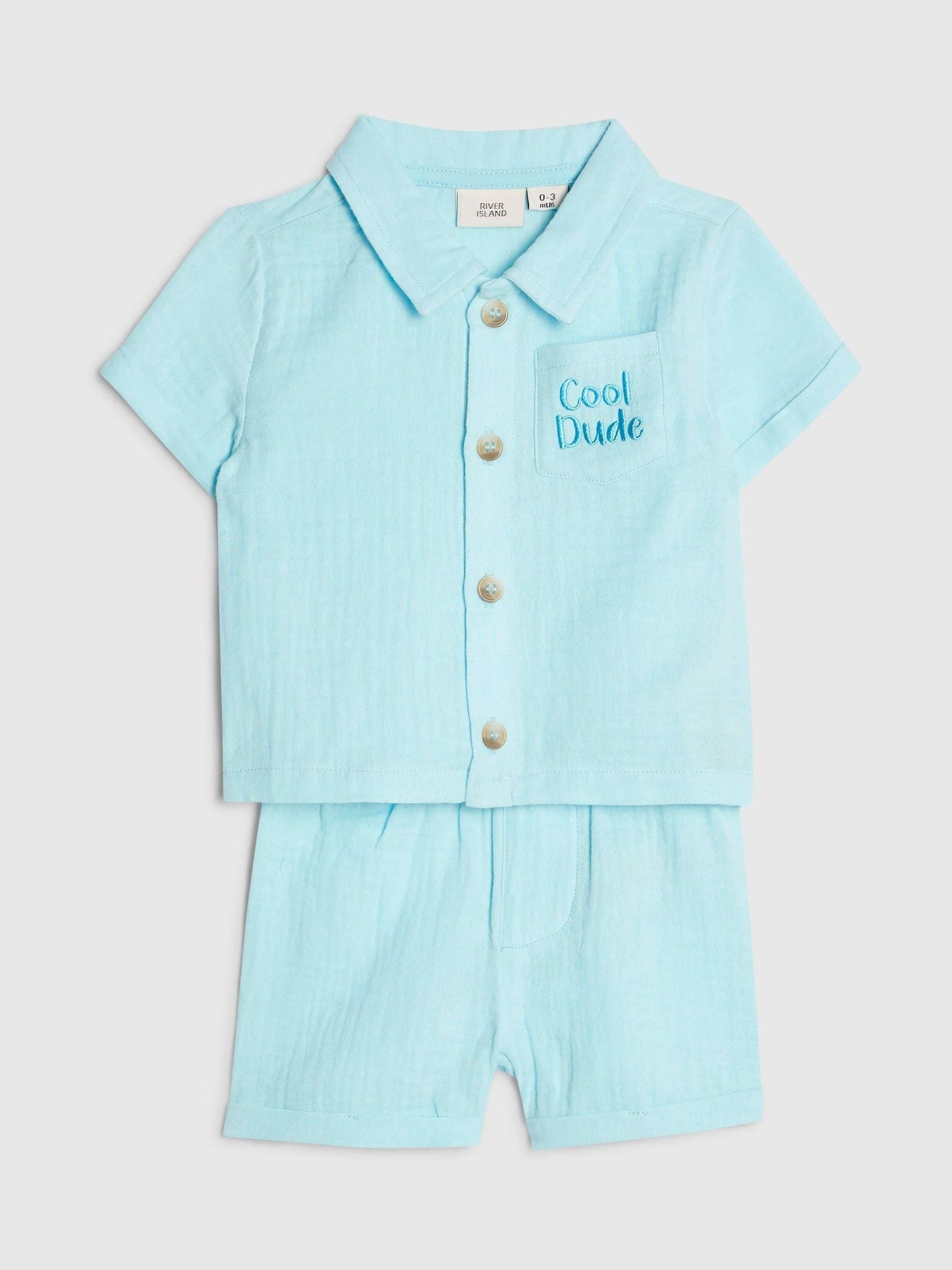 River Island Blue Cool Dude Cheesecloth Shirt & Short Set image 3