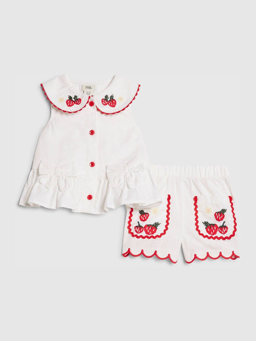 Dsiney Kidz - River Island White Strawberry Peplum Blouse & Short Set image 1