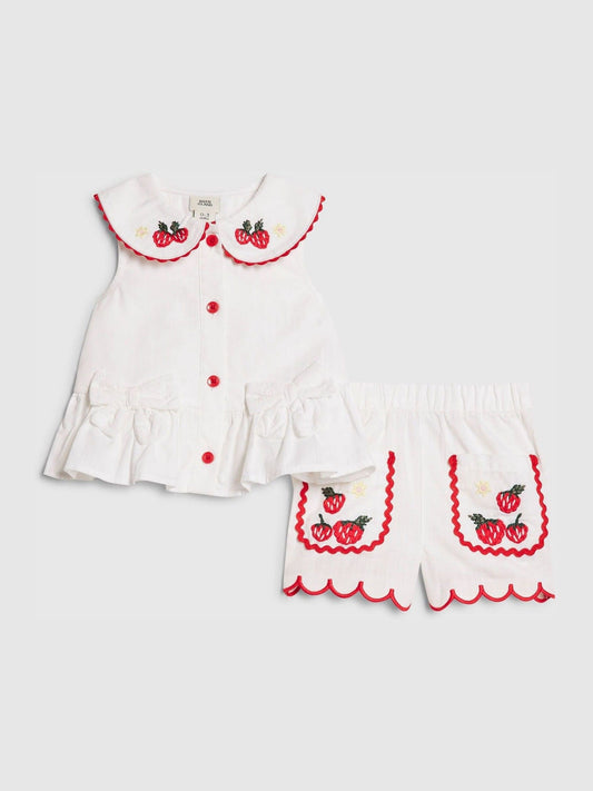 River Island White Strawberry Peplum Blouse & Short Set image 1