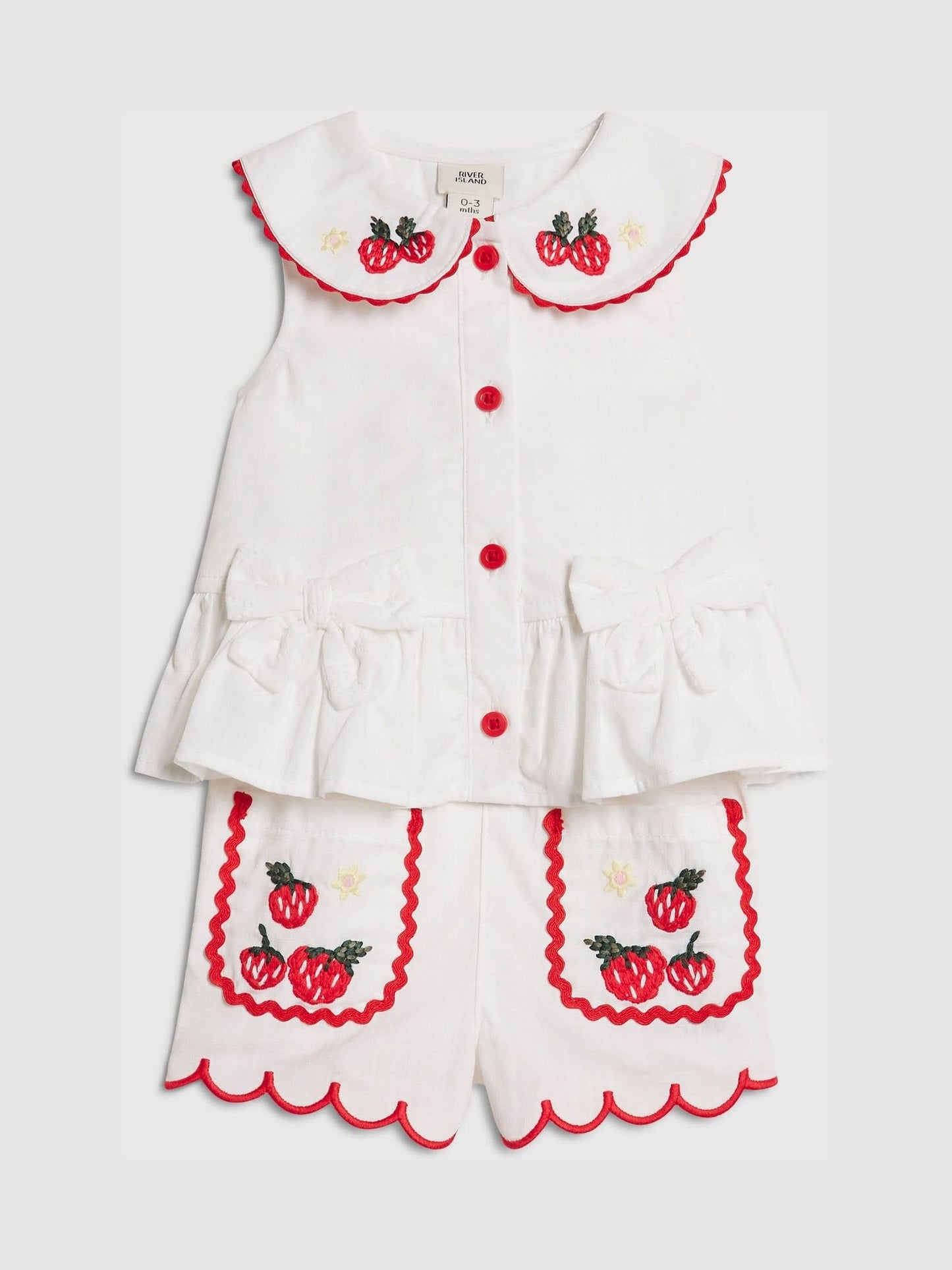 River Island White Strawberry Peplum Blouse & Short Set image 3