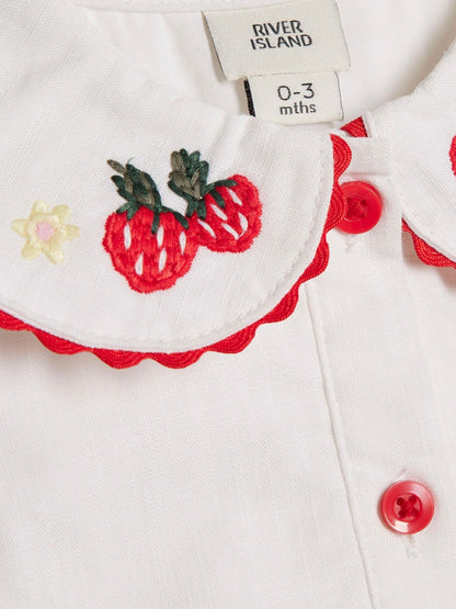 River Island White Strawberry Peplum Blouse & Short Set image 4