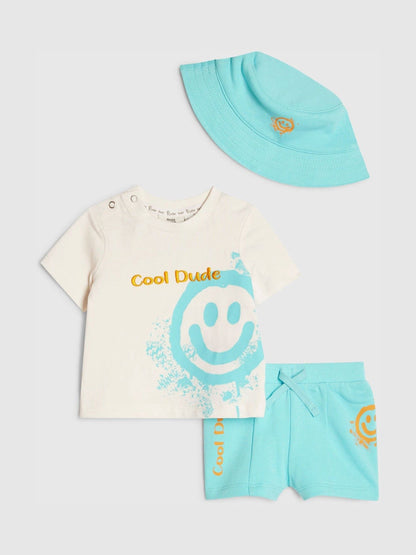 River Island White Smiley Top & Short 3 Piece Set image 1