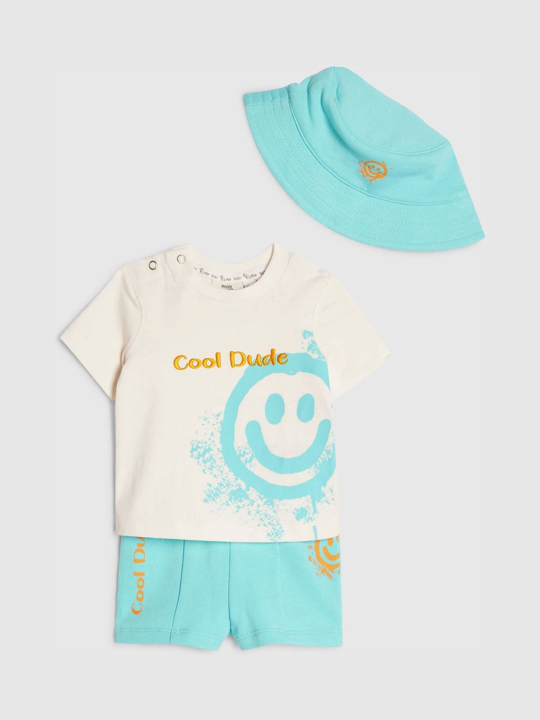 River Island White Smiley Top & Short 3 Piece Set image 3