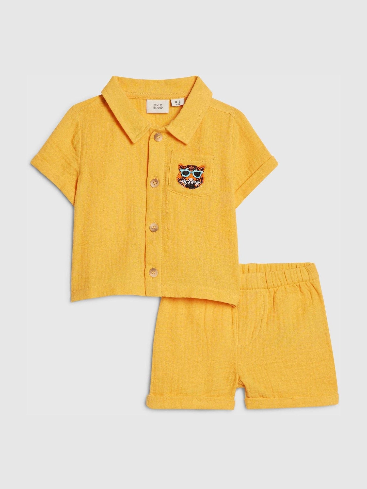 River Island Yellow Tiger Cheesecloth Shirt & Short Set image 1