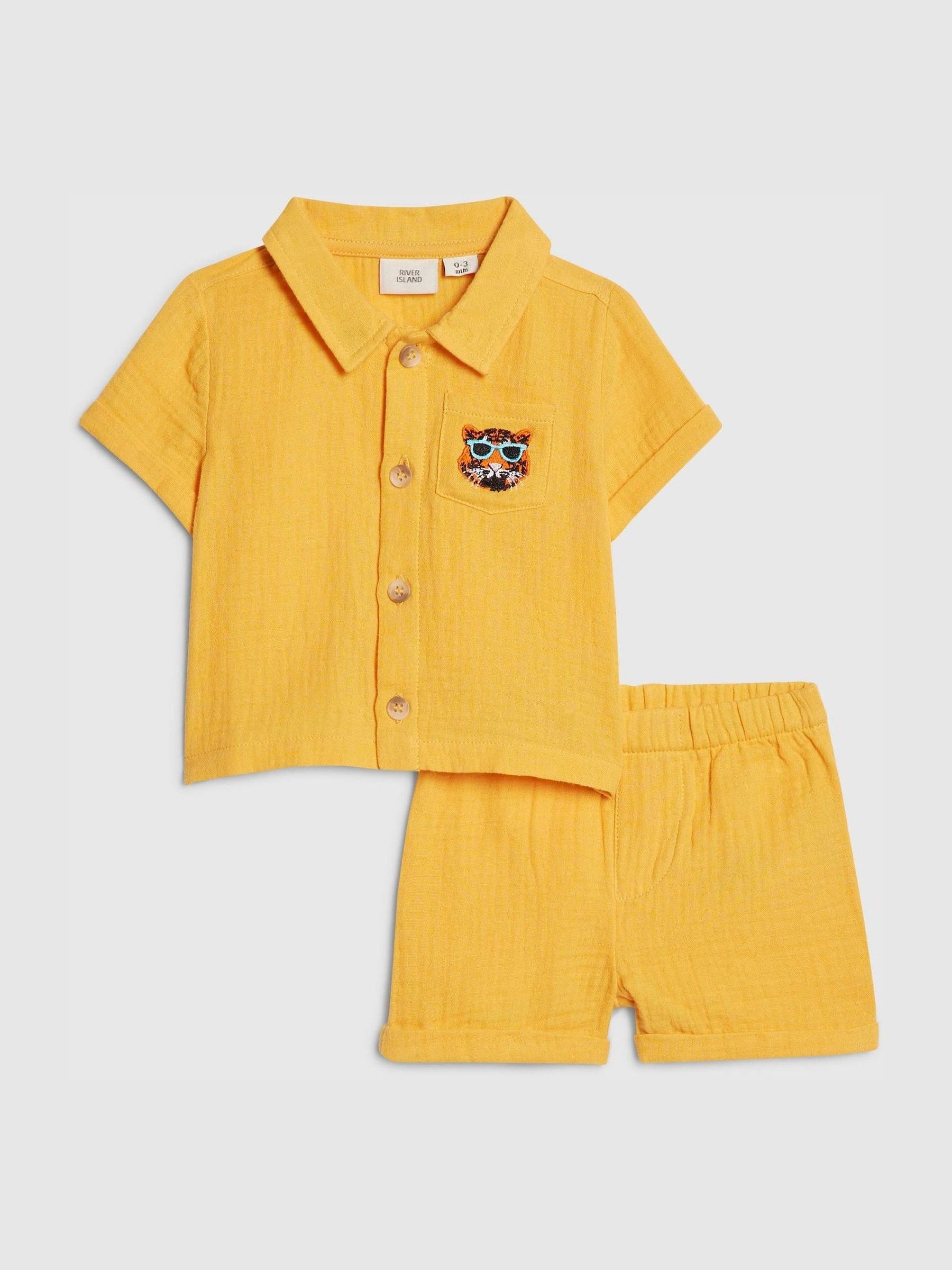 River Island Yellow Tiger Cheesecloth Shirt & Short Set image 1