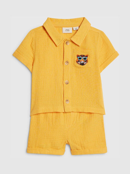 River Island Yellow Tiger Cheesecloth Shirt & Short Set image 3