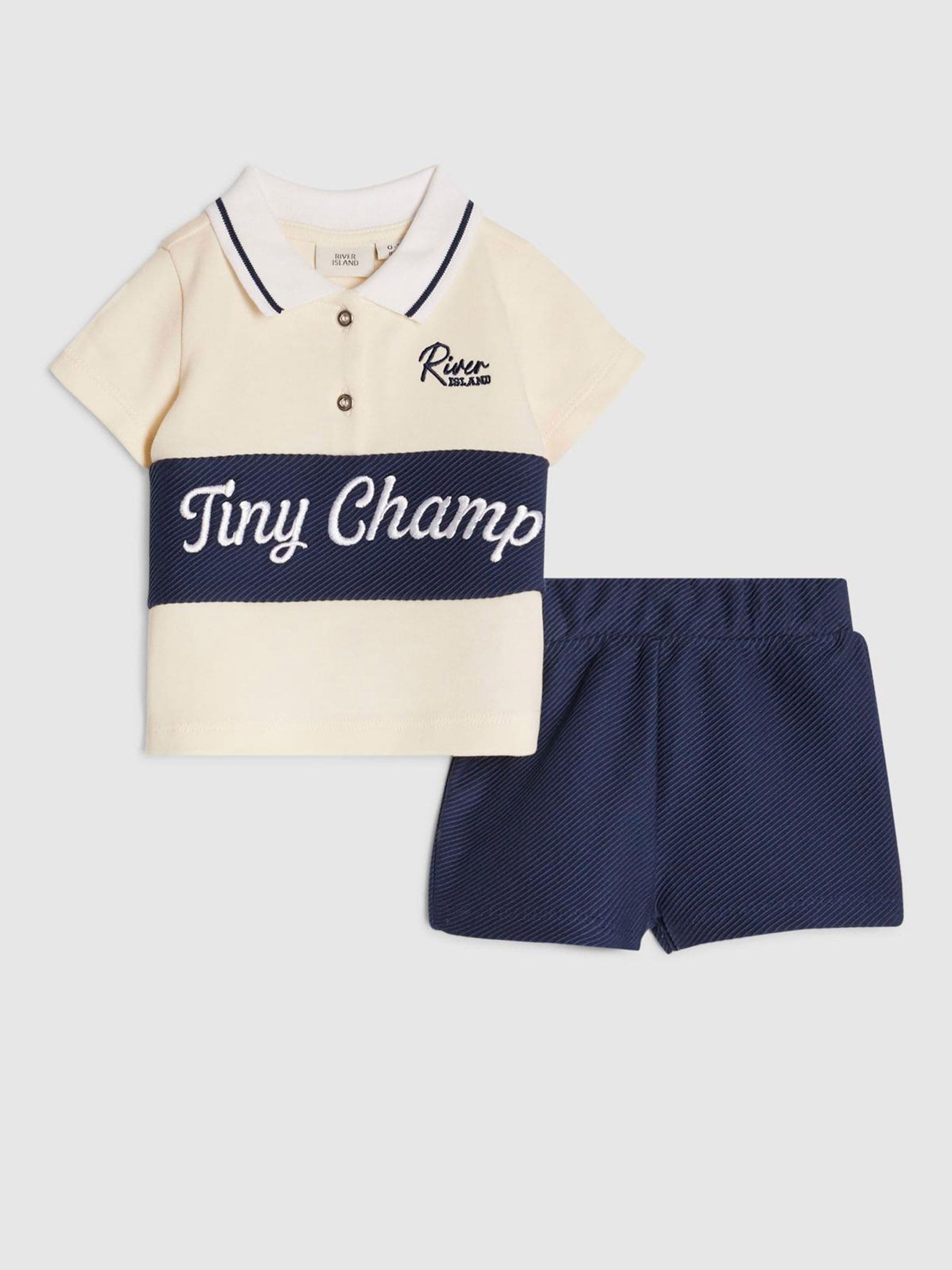 Dsiney Kidz - River Island Blue Tiny Champ  Polo Shirt & Short Set image 1