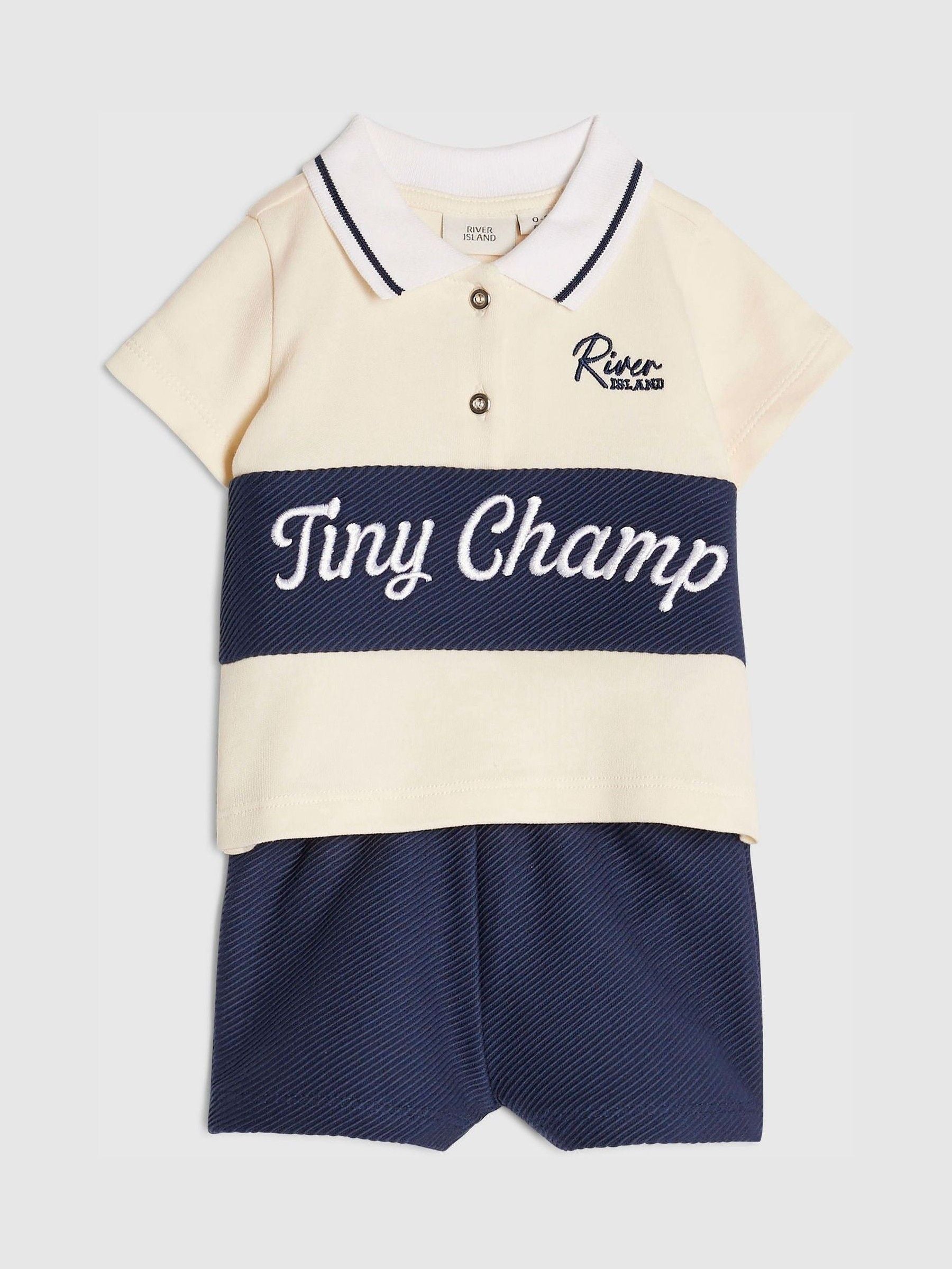Dsiney Kidz - River Island Blue Tiny Champ  Polo Shirt & Short Set image 3