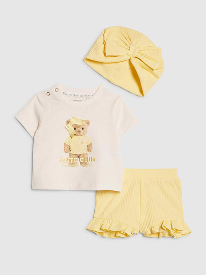 Dsiney Kidz - River Island Yellow Cute Bear Top & Shorts 3 Piece Set image 1