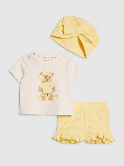 Dsiney Kidz - River Island Yellow Cute Bear Top & Shorts 3 Piece Set image 1