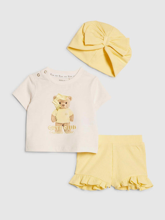 Dsiney Kidz - River Island Yellow Cute Bear Top & Shorts 3 Piece Set image 1