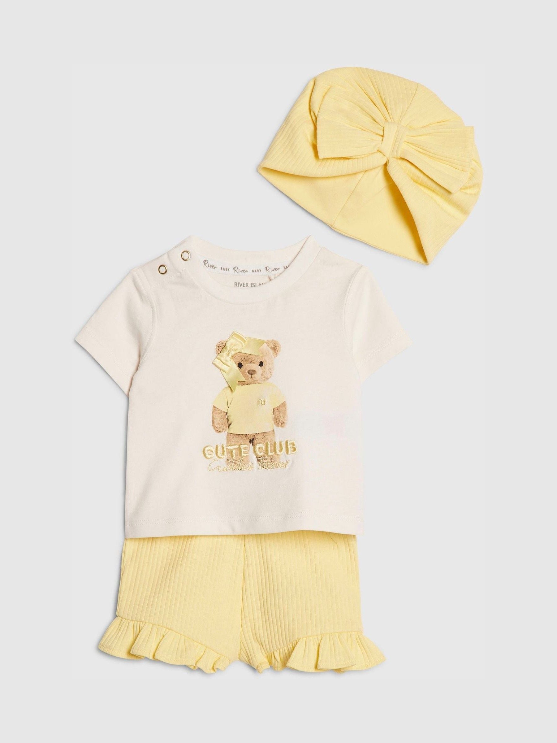 Dsiney Kidz - River Island Yellow Cute Bear Top & Shorts 3 Piece Set image 2