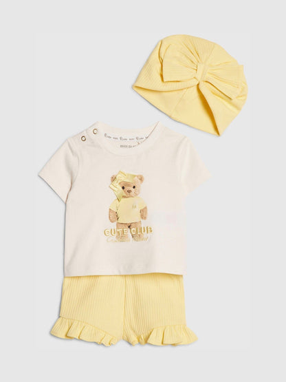 Dsiney Kidz - River Island Yellow Cute Bear Top & Shorts 3 Piece Set image 2