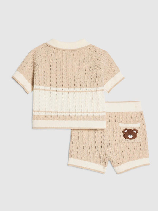 River Island Brown Knitted Bear Polo & Short Set image 2