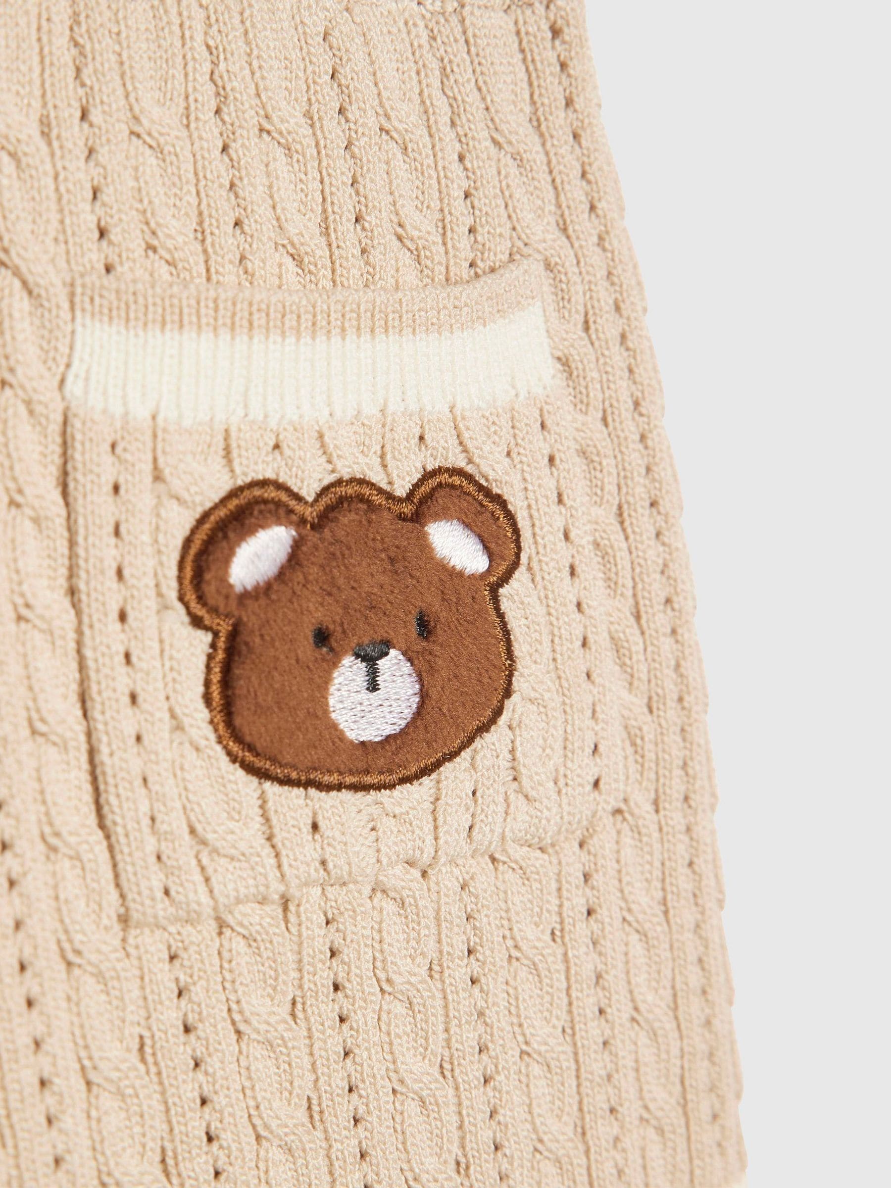 River Island Brown Knitted Bear Polo & Short Set image 4