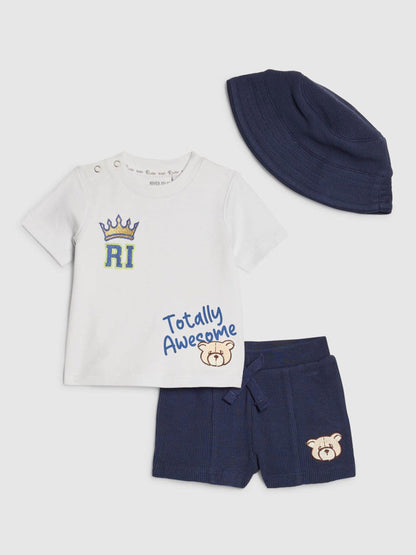 River Island Blue Little King Top & Short 3 Piece Set image 1