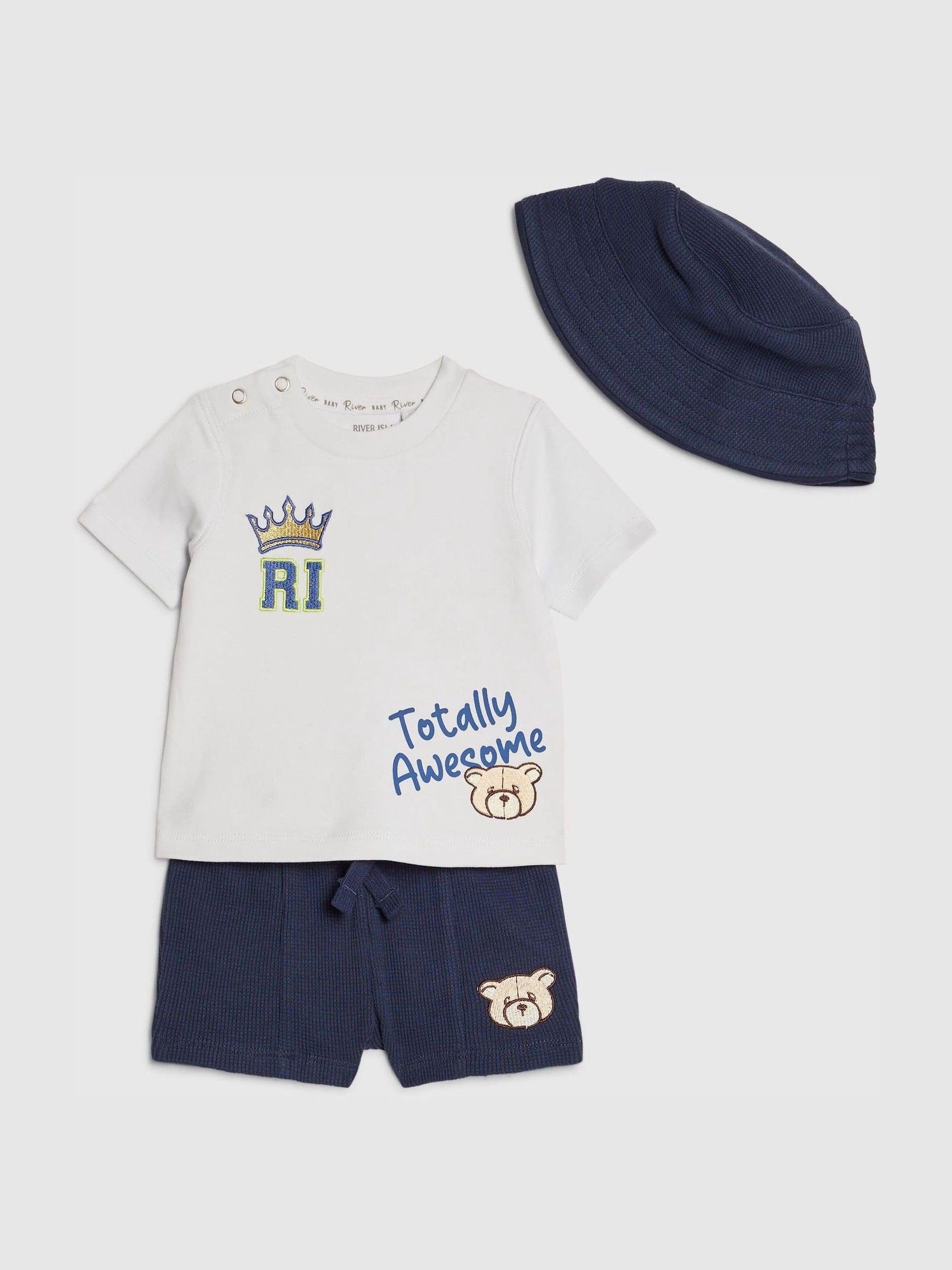 River Island Blue Little King Top & Short 3 Piece Set image 3