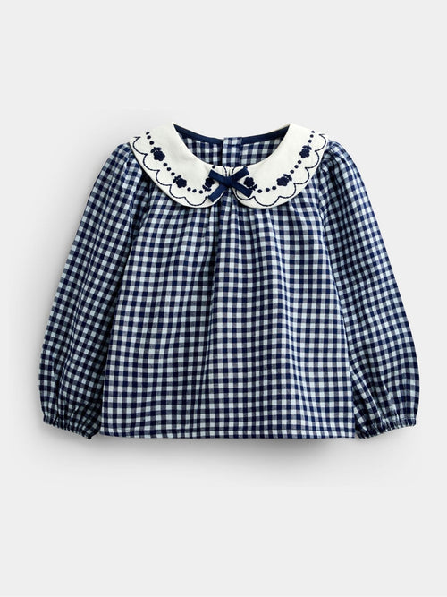 Dsiney Kidz - JoJo Maman Bébé Navy Blue Gingham Collared Blouse image 1