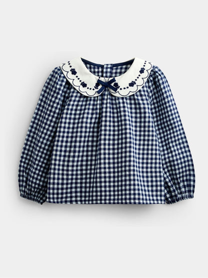 Dsiney Kidz - JoJo Maman Bébé Navy Blue Gingham Collared Blouse image 1