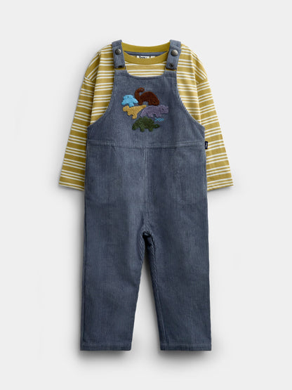 JoJo Maman Bébé Blue Dinosaur 2-Piece Dungarees & Top Set - image 1