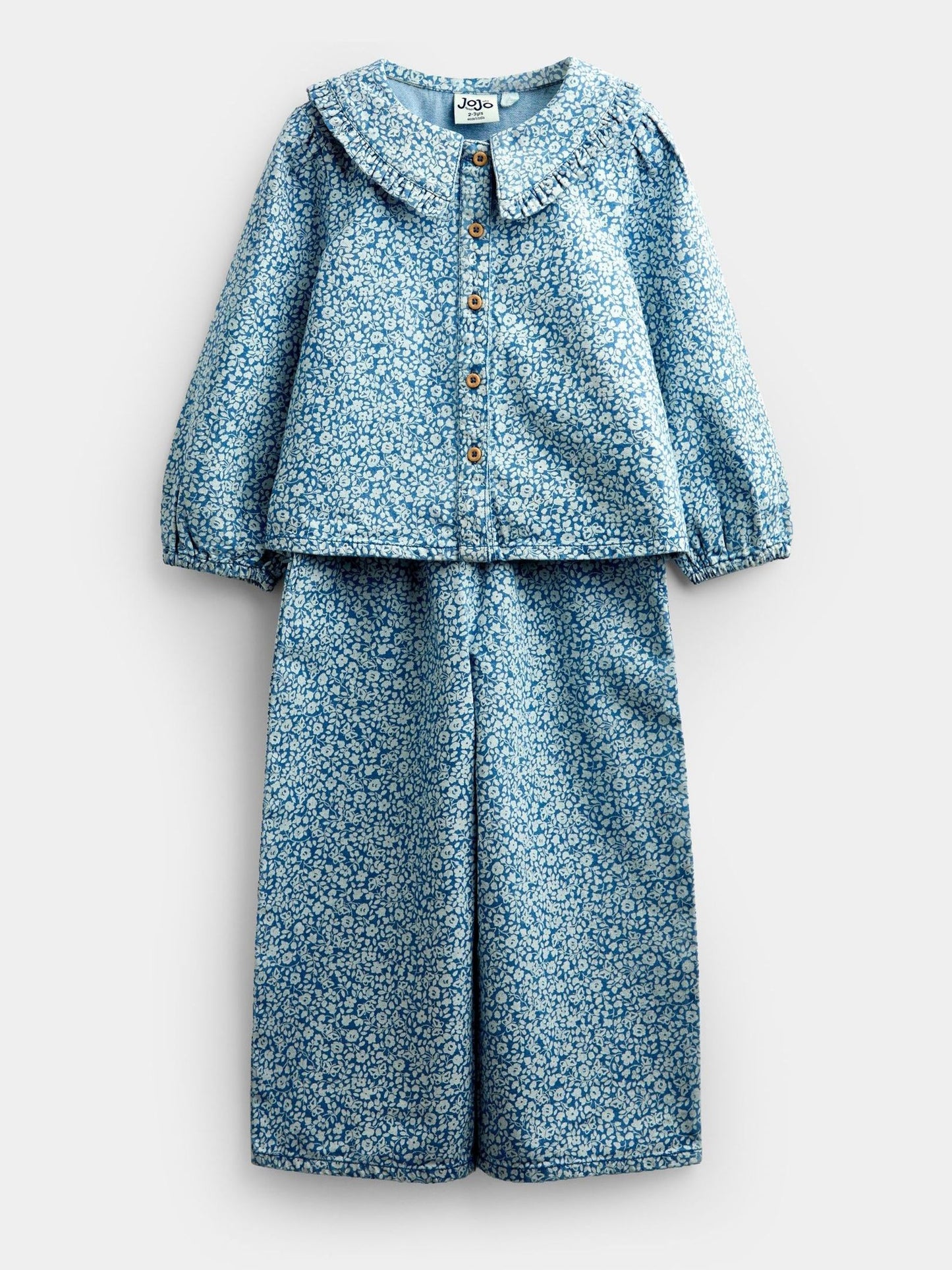 Dsiney Kidz - JoJo Maman Bébé Light Wash Denim Blue Floral Printed Shirt & Trouser Set image 2