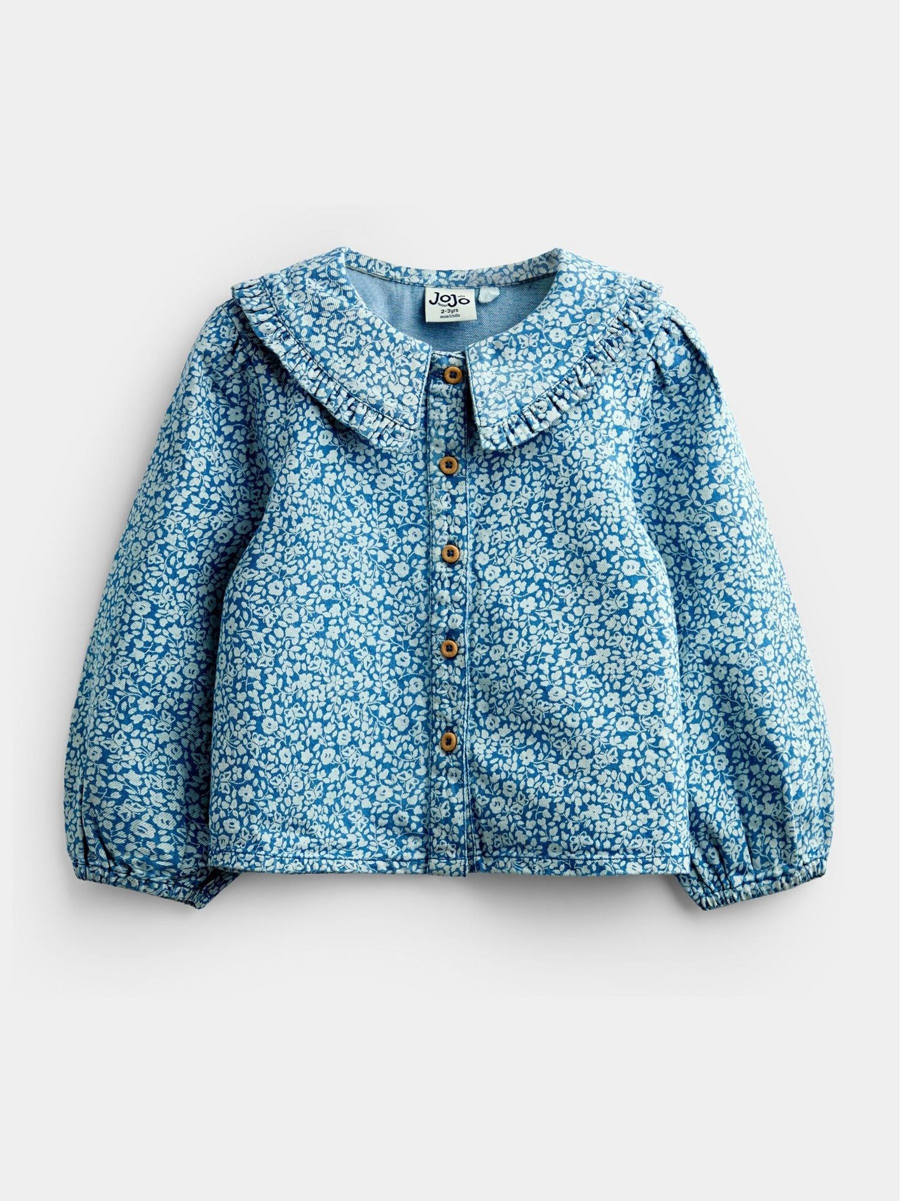 Dsiney Kidz - JoJo Maman Bébé Light Wash Denim Blue Floral Printed Shirt & Trouser Set image 3