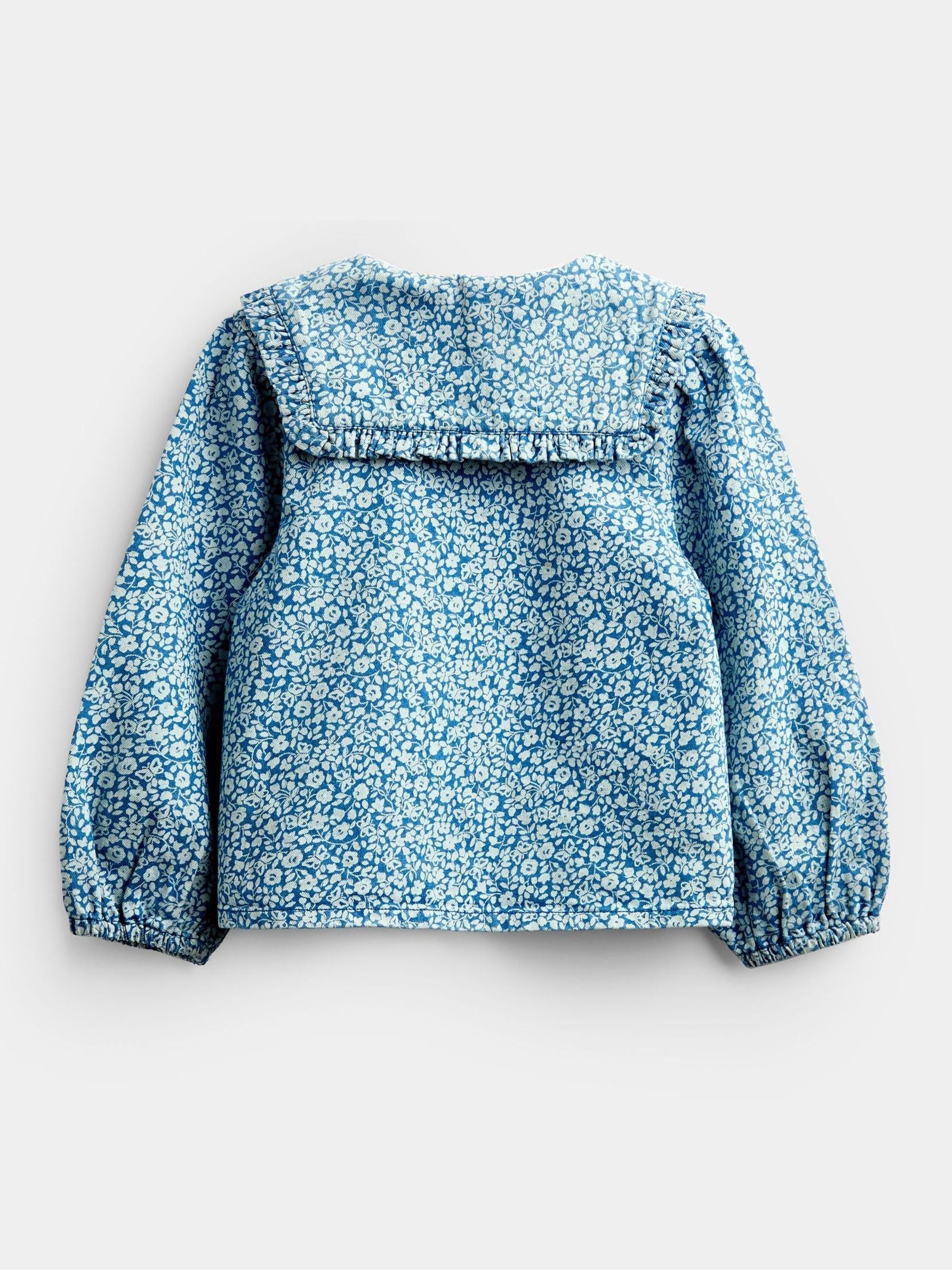 Dsiney Kidz - JoJo Maman Bébé Light Wash Denim Blue Floral Printed Shirt & Trouser Set image 4
