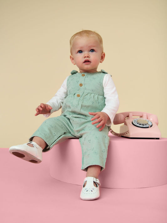 Dsiney Kidz - JoJo Maman Bébé Sage Green Broderie Dungaree & Body Set image 1