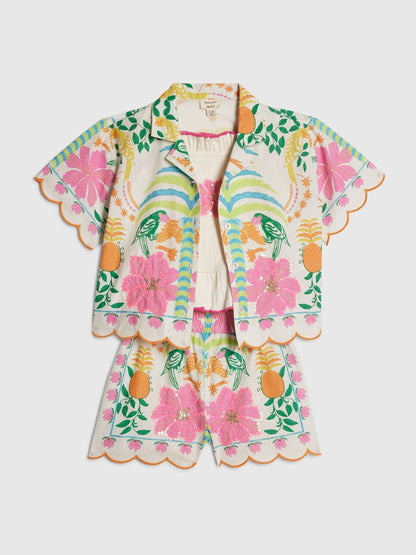 River Island Pink Palm Parrot Shirt & Shorts 3 Piece Set image 3