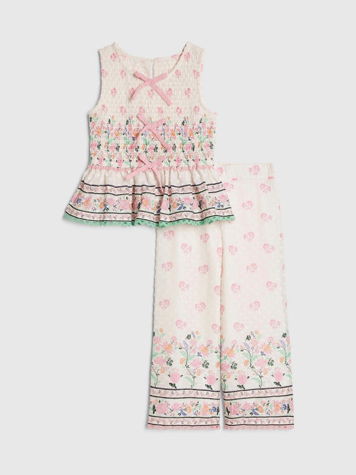 Dsiney Kidz - River Island Cream Cabbages & Roses Smock Frill Top & Trousers Set image 1