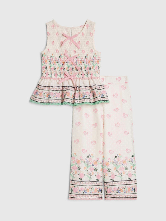 Dsiney Kidz - River Island Cream Cabbages & Roses Smock Frill Top & Trousers Set image 1