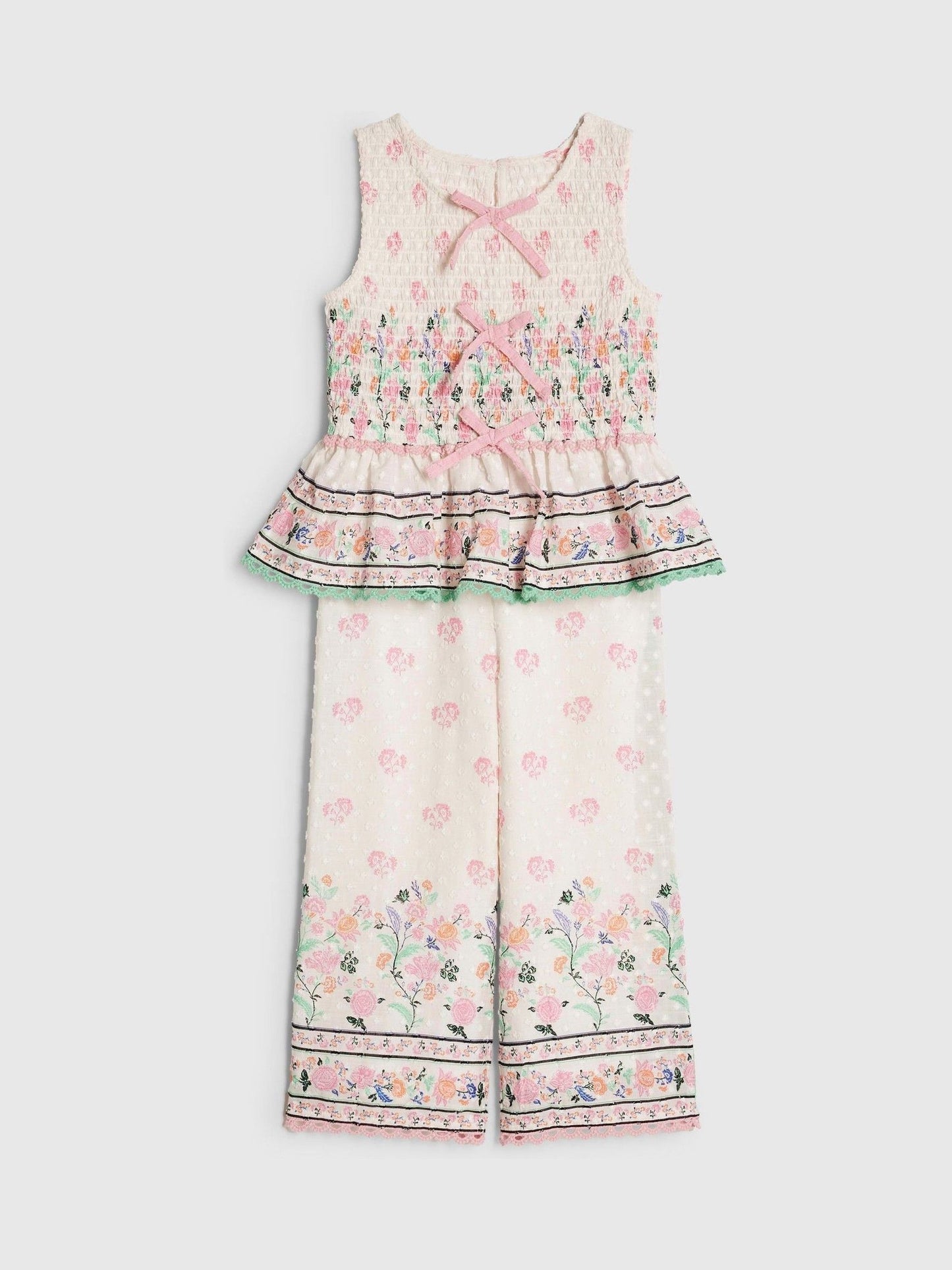 Dsiney Kidz - River Island Cream Cabbages & Roses Smock Frill Top & Trousers Set image 2