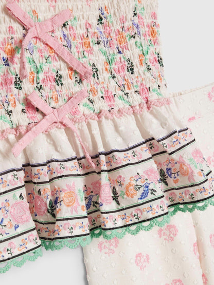 Dsiney Kidz - River Island Cream Cabbages & Roses Smock Frill Top & Trousers Set image 4