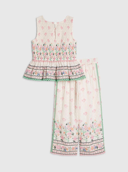 Dsiney Kidz - River Island Cream Cabbages & Roses Smock Frill Top & Trousers Set image 5