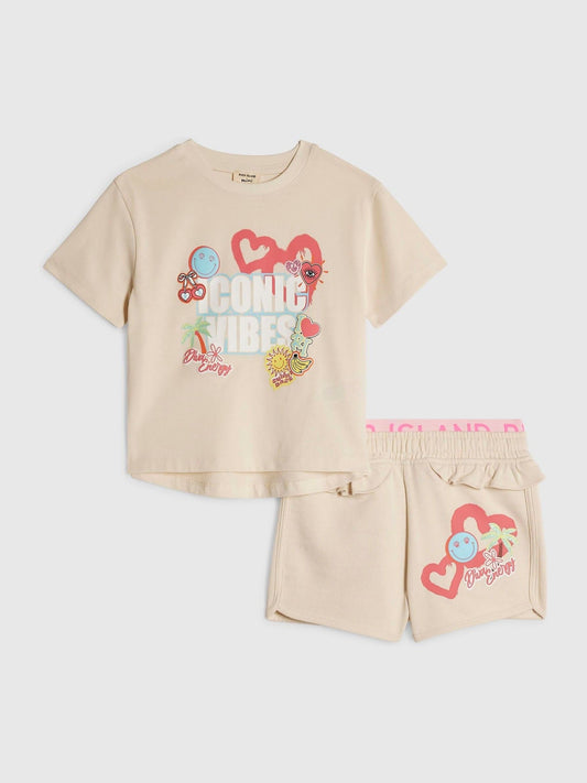 River Island Cream T-Shirt & Runner Shorts Set image 1